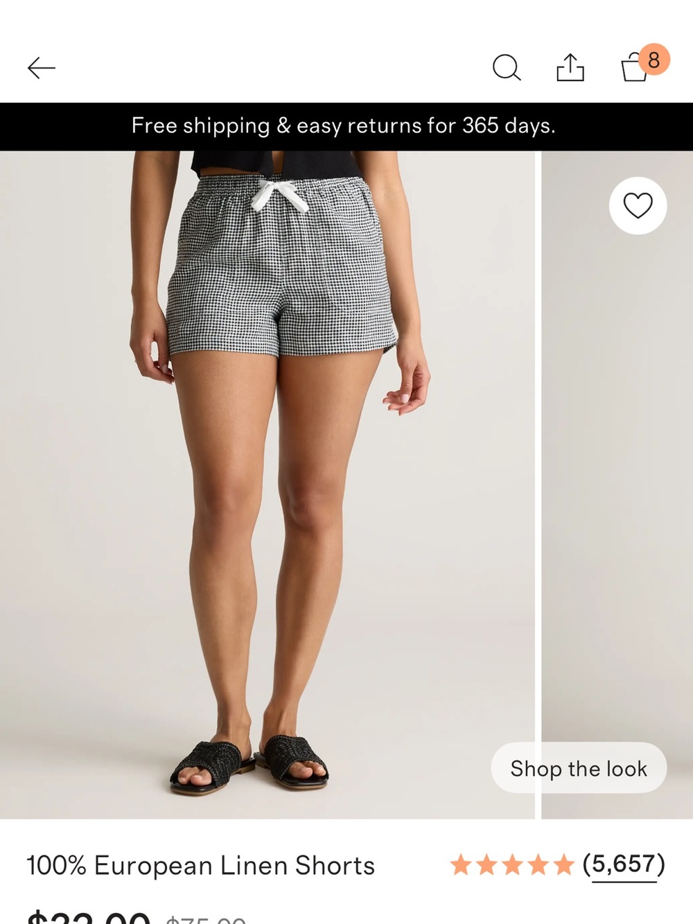 Quince Black & White Gingham High-Waist Linen Shorts